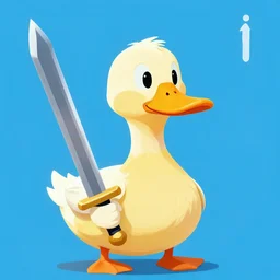 funky bright portrait of a dictator duck with a human - like face holding a sword, flat art, award winning art, detailed, clean, realistic