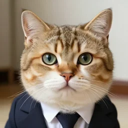 a high detail shot of a cat wearing a suit realism 8k