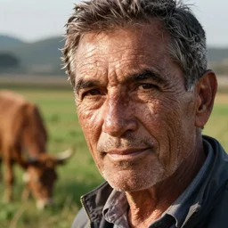 closeup portrait of a farmer grazing in the field. natural light, sharp, detailed face, magazine, press, photo. steve mccurry, david lazar, canon, nikon, focus