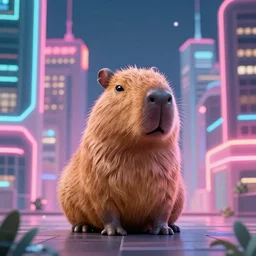 Capybara in a vaporwave city, photorealistic, HDR, 4k, wallpaper, epic, Cinematic, ray-traced, 8k, unigine render