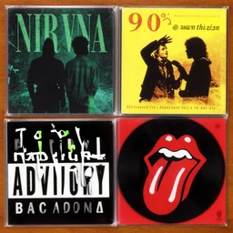 pacman 9 0's music album, parental advisary, inspired by nirvana and rolling stones, high detail