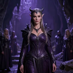 portrait kate beckinsale as drow princess in underdark, female, attractive, underground huge cave background, purple an dark colors by alex aparin, rob alexander, daren bader, john - paul balmet, digital photo, sharp focus, 8 k, intricate, high detail