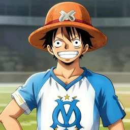 Portrait of Luffy with a Marseille football shirt by Oda Eiichiro