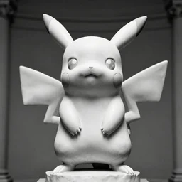 pikachu, marble statue, sculpted by michelangelo, archival photo, monochrome