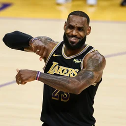 professional close up shot photograph of lebron james dancing wildly in an nba game, wearing nba jersey, standing, clear image, as seen on getty images, smooth, uncompressed, low contrast