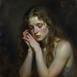 melancholy if it was a person ,by roberto ferri, by austin osman spare, by wayne barlowe, detailed painting, mystical, occult