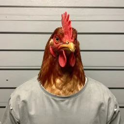 mugshot of an inmate that has a chicken head