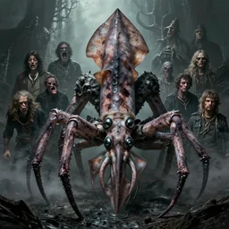 filth goliath block squid inked by v. finlay, alberto bontempi, shigeru komatsuzaki, wayne d barlowe, alex ross, enric torres, simon bisley & boris vallejo, hyper realism, cinematical, narrative light, muted colors, epic, hyper detailed, awe inspiring, award winning horror,