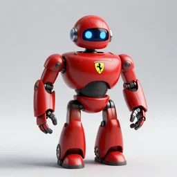 a red robot with tires on it's shoulders, Ferrari logo on it's chest, rounded head with shades | unreal engine | hd | 3D model