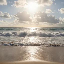 first person view of breaking waves on the shore, summer, sunshine through the clouds, sea breeze rises in the air, by andreas rocha and john howe, and Martin Johnson Heade, featured on artstation, featured on behance, golden ratio, ultrawide angle, f32, well composed