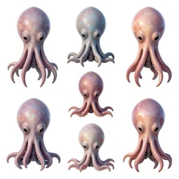 various character sheets with character designs for a character with a squid for a head wearing a long vampire cloak made from dark wispy smoke made as an enemy in Splatoon by nintendo