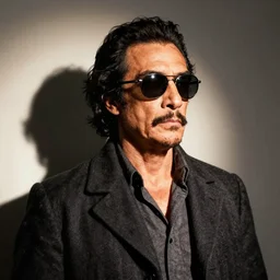 studio photography of a very cool simon bolivar with sunglasses