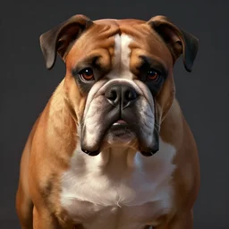 detailed artwork of a bulldog like boxer, realistic concept, gazing eyes, video game art, fantasy, illustration, slender symmetrical face and body, artstation, cinematic lighting, hyperdetailed, cgsociety, 8 k, octane render, golden ratio, postprocessing,