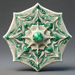 mandrelbot 3 d volume fractal mandala ceramic chakra digital color stylized an ancient white bone and emerald gemstone relic, intricate engraving concept 3 d point lighting substance patern natural color scheme