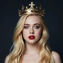 a striking hyper real concept art of Elle Fanning with a crown by Masanori Warugai