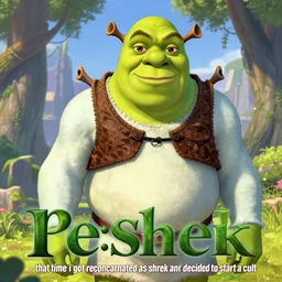 anime key visual of shrek in \'re:shrek - that time i got reincarnated as shrek and decided to start a cult\'