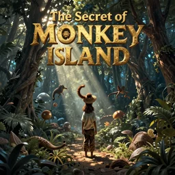 the secret of monkey island, fantasy book cover.