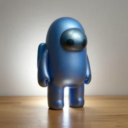 among us steel statue with backlight on wooden floor