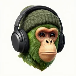 pot leaf ape, headphones and knitted cap, realistic, extremely detailed, sharp focus, wide view, smooth, digital illustration, by james jean, by rossdraws, frank franzzeta, mcbess, sakimichan, brosmin, danton fadeev, steve simpson
