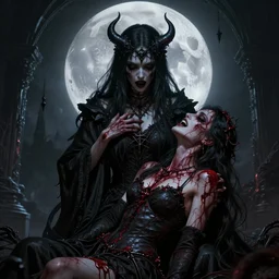 A satanic ritual under the full moon, dark, evil, agony, pain, detailed, intricate, hypermaximalist, CGsociety, trending