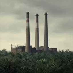 industrial chimneys rising out of the undergrowth by rene magritte