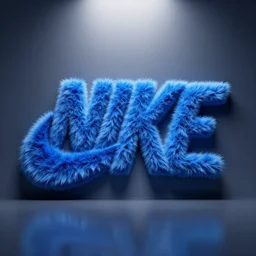 nike logo made of very fluffy blue faux fur placed on reflective surface, professional advertising, overhead lighting, heavy detail, realistic by nate vanhook, mark miner