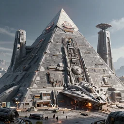 3 d sculpt of massive pyramid complex maschinen krieger cyberpunk star destroyer'scifi digital movie camera'' power station'complex industrial military building facade, halo, star wars, ilm, star citizen halo, mass effect, high tech industrial, artstation unreal