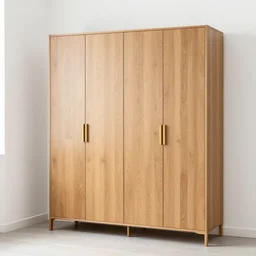 4 - door wardrobe, height 2 0 7 cm, width 2 4 0 cm, wood - like, white walls, gold crafter