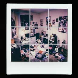 polaroid collage, double exposure of a messy room, pastel goth aesthetic, high contrast, vaporwave, sharp details, intricate details, hd anime, trending on artstation