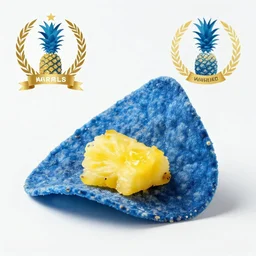 professional food photo of a blue tortilla chip with blue pineapple, award winning