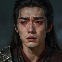 portrait of a warrior crying. in tears, emotions, dramatic. fantasy, digital painting, hd, detailed.
