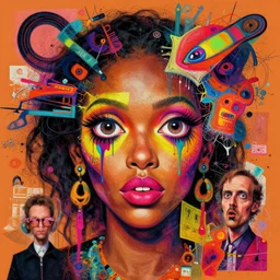 bizarre neon inverse 👩🏿🦳🧔🏼♂ face, crazy eyes, bizarre, chaotic, vivid, hyper detailed, digital art, in the style of daniel clowes, e. a. seguy, experimental abstract art, dadaist, mixed media collage, bizarre, vibrant, psycho, warm colors