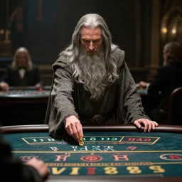 film still of gandalf gambling in a casino in lord of the rings movie, 8 k
