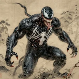 Venom in Chinese painting, trending on artstation, ultra detailed, 8k, character illustration.