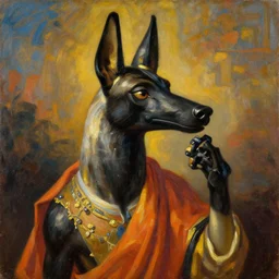anubis by miguel angel, oil painting, classical painting, digital art, vivid colors, sharp focus, restored