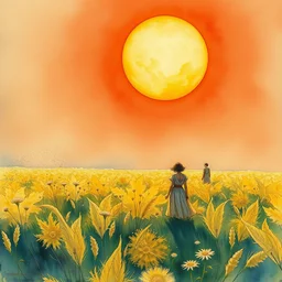 the sun. beautiful, realistic painting by mucha and kuvshinov and bilibin and malevich. watercolor, thick lining, manga, soviet realism