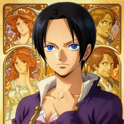 highly detailed vfx portrait of nico robin by eiichiro oda!, makoto shinkai, alphonse mucha, warm lighting, art by artgerm and greg rutkowski!, blue eyes!!, large aquiline nose!!, gaston bussiere!, stanley kubrick!, kaoru mori, intricately detailed, behance, neutral pose,