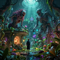 Hospital, horror sccene, by Greg Rutkowski and Gaston Bussiere, vibrant lush neon lighting, beautiful volumetric-lighting-style atmosphere, futuristic atmosphere, intricate, detailed, photorealistic imagery, artstation
