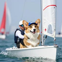 corgi captain sailing a boat regatta