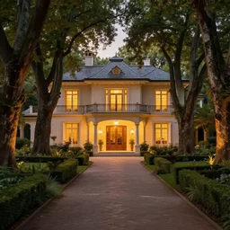 hdr photography, luxury villa, dof, warm lighting, tree - lined path, sony fe 6 0 0 mm f 4. 0 gm oss, fantasy