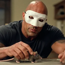 film still close - up shot of dwayne johnson as stanley ipkiss petting a mouse in the movie the mask. photographic, photography