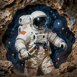 Cave painting of an astronaut. Dramatic. High resolution. Highly detailed. Art station. 8k