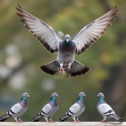 Pigeon becoming a Phoenix in four steps, heavy bokeh