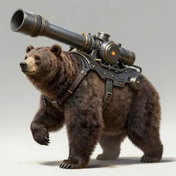 a giant bear with a giant proton cannon in his back, elegant, technology, highly detailed, digital painting, artstation, concept art, smooth, sharp focus, illustration, art by krenz cushart and artem demura and alphonse mucha