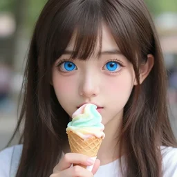 teenage cute girl with extremely detailed blue eyes, holding a cone of rainbow ice cream!, full face, anime, fantastic details, trending on artstation, pixiv, hyperdetailed unreal engine 4 k 8 k ultra hd, stanley artge rm lau, wlop, rossdraws, james jean marc simonetti ruan jia and mandy jurgens and artgerm and william adolphe bou