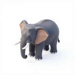 An isometric photo of an elephant, white background