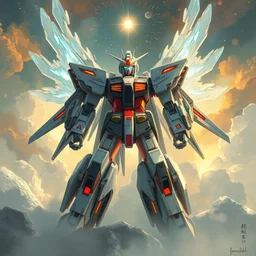 dreamy symbolic and meaningful painting of a mecha gundam by floro dery, shoji kawamori, and greg rutkowski, artstation, concept art, high quality illustration, mtmte, gigachad mecha gundam, cover art