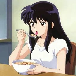 2000s studio gainax art of a girl overdosing on cereal in her room
