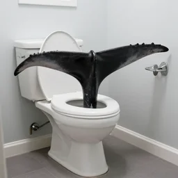 a whales fluke sticking out of a toilet