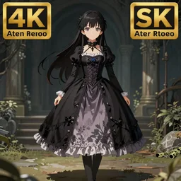A high fantasy young, teenager anime girl, wearing a gothic dress, by Artgerm and Asher Brown Durand, full shot, official media, beautiful, detailed, high quality, 4K, epic, trending on artstation and behance, Gelbooru